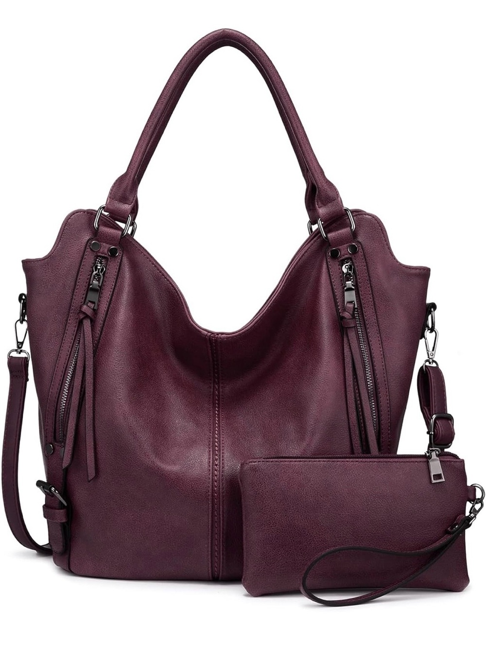 Amazon Deep Wine Shoulder Tote with Matching Wristlet
